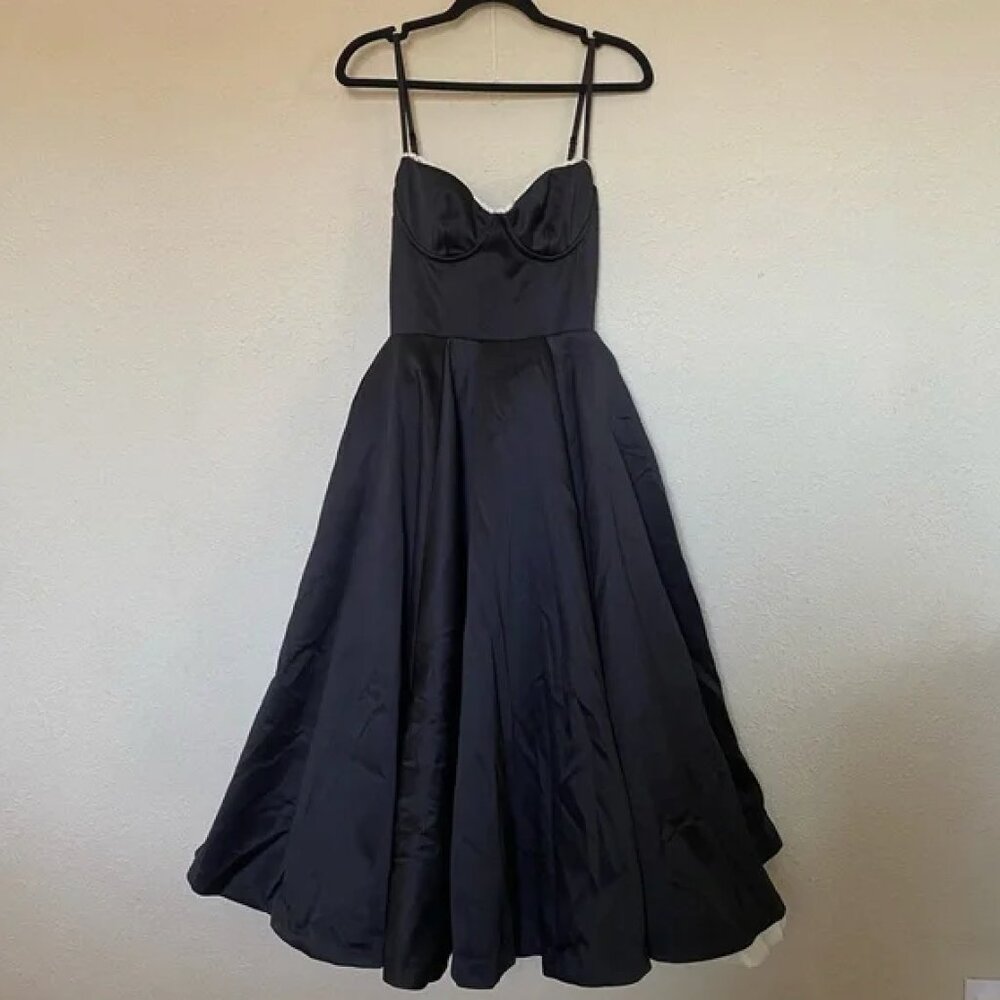 House of CB 'Mademoiselle' Black Satin Tulle Midi Dress | SIZE MEDIUM